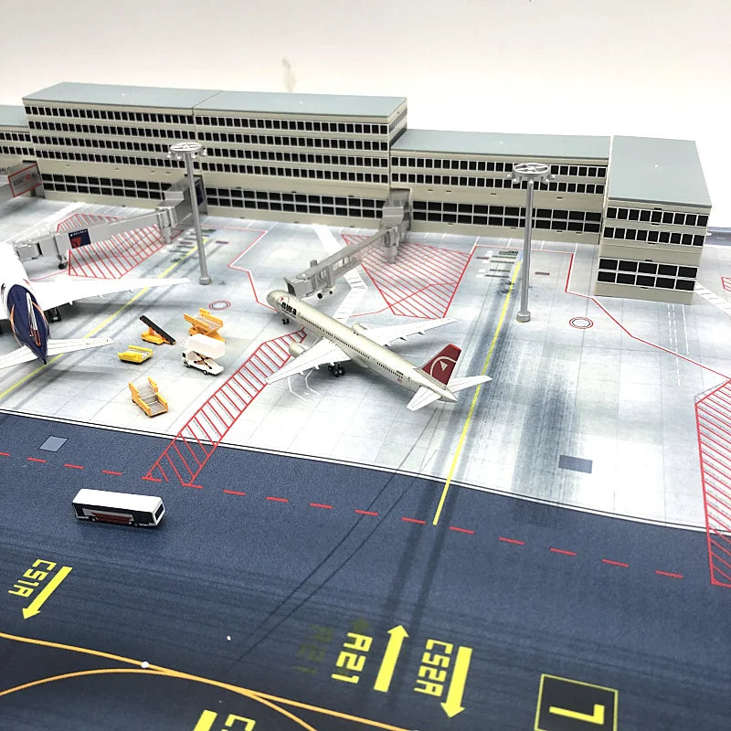 1/400 Scale Airport Ground Support Vehicle Set – Covered Bridge, Command Tower & Aircraft Simulation Accessories for Passenger Airplane Models